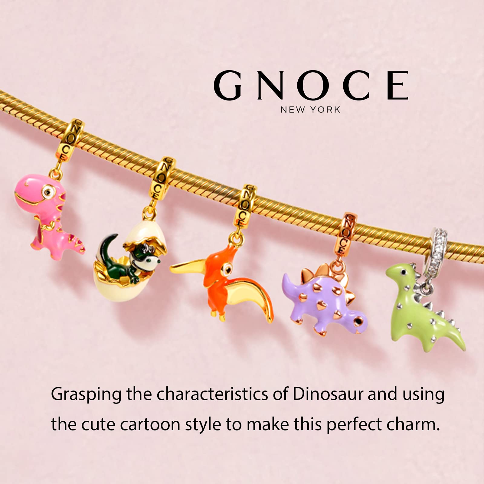 GNOCE Dinosaur Charm Pendant Sterling Silver Purple/Green Enamelled Dinosaur Pendant Charm Fit Bracelet/Necklace Charm for Women(Purple Dinosaur)