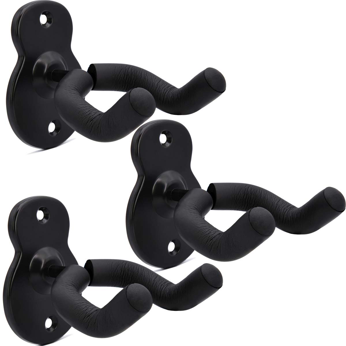 WOGOD Guitar Wall Mount Hangers 3 Pack, Guitar Style Wall Holders Hooks Stands for Acoustic Electric Bass Classical Ukulele Guitars