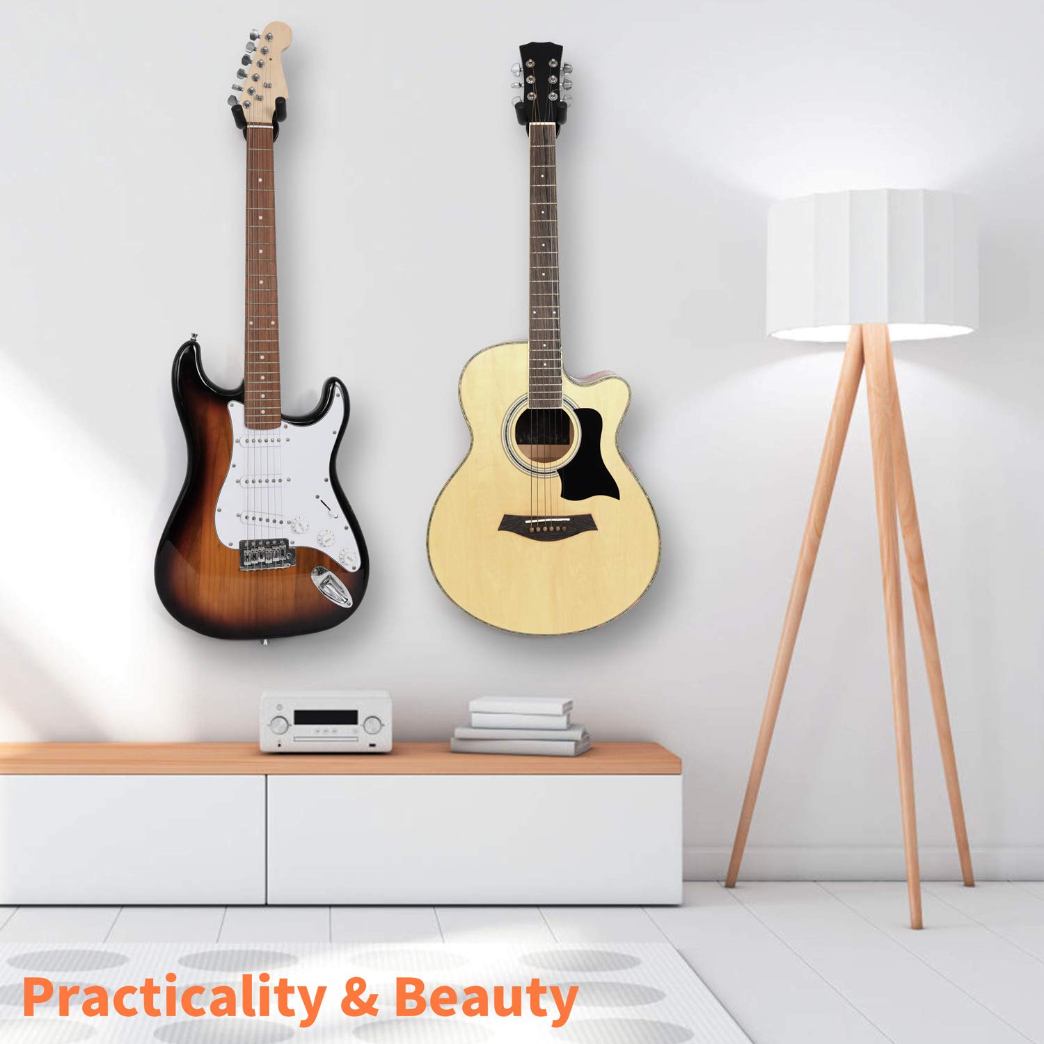 WOGOD Guitar Wall Mount Hangers 3 Pack, Guitar Style Wall Holders Hooks Stands for Acoustic Electric Bass Classical Ukulele Guitars