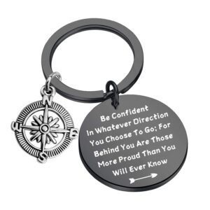 QIIER Graduation Gifts Be Confident In Whatever Direction You Choose To Go Keychain with Compass Charm Graduation Keychain New Adventure Gift (Black-be confident)