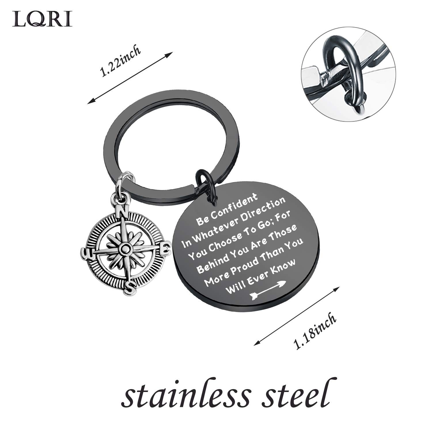 QIIER Graduation Gifts Be Confident In Whatever Direction You Choose To Go Keychain with Compass Charm Graduation Keychain New Adventure Gift (Black-be confident)