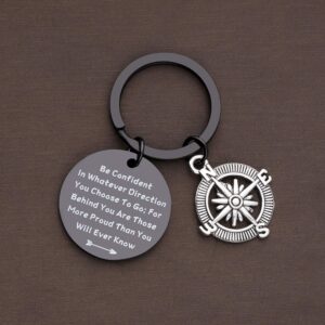 QIIER Graduation Gifts Be Confident In Whatever Direction You Choose To Go Keychain with Compass Charm Graduation Keychain New Adventure Gift (Black-be confident)