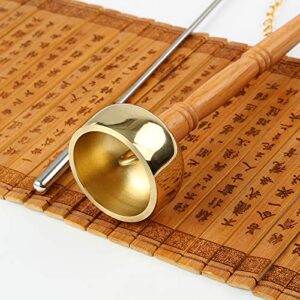 YJSD Solid Brass Hand Call Bell with Wooden Handle, Tibetan Buddhist Handmade Copper Prayer Wheel, Widely Used in Various Buddhist Ceremonies