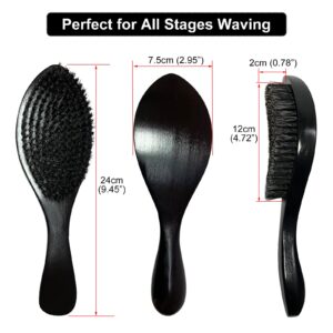 3PCS Silky Durags with 1 Wave Brush Pakcs for Men Waves, Satin Doo Rags and Medium Curve Waves Brush - Made with Boar Bristles -All Purpose 360 Waves Brush