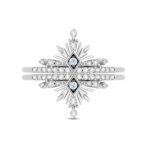 jewelili enchanted disney fine jewelry sterling silver with 1/4 cttw diamonds and swiss blue topaz elsa snowflake ring size 7