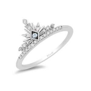 Jewelili Enchanted Disney Fine Jewelry Sterling Silver with 1/4 CTTW Diamonds and Swiss Blue Topaz Elsa Snowflake Ring Size 7