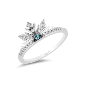 Jewelili Enchanted Disney Fine Jewelry Sterling Silver with 1/10 CTTW Diamonds and Sky Blue Topaz Frozen 2 Elsa Snowflake Ring