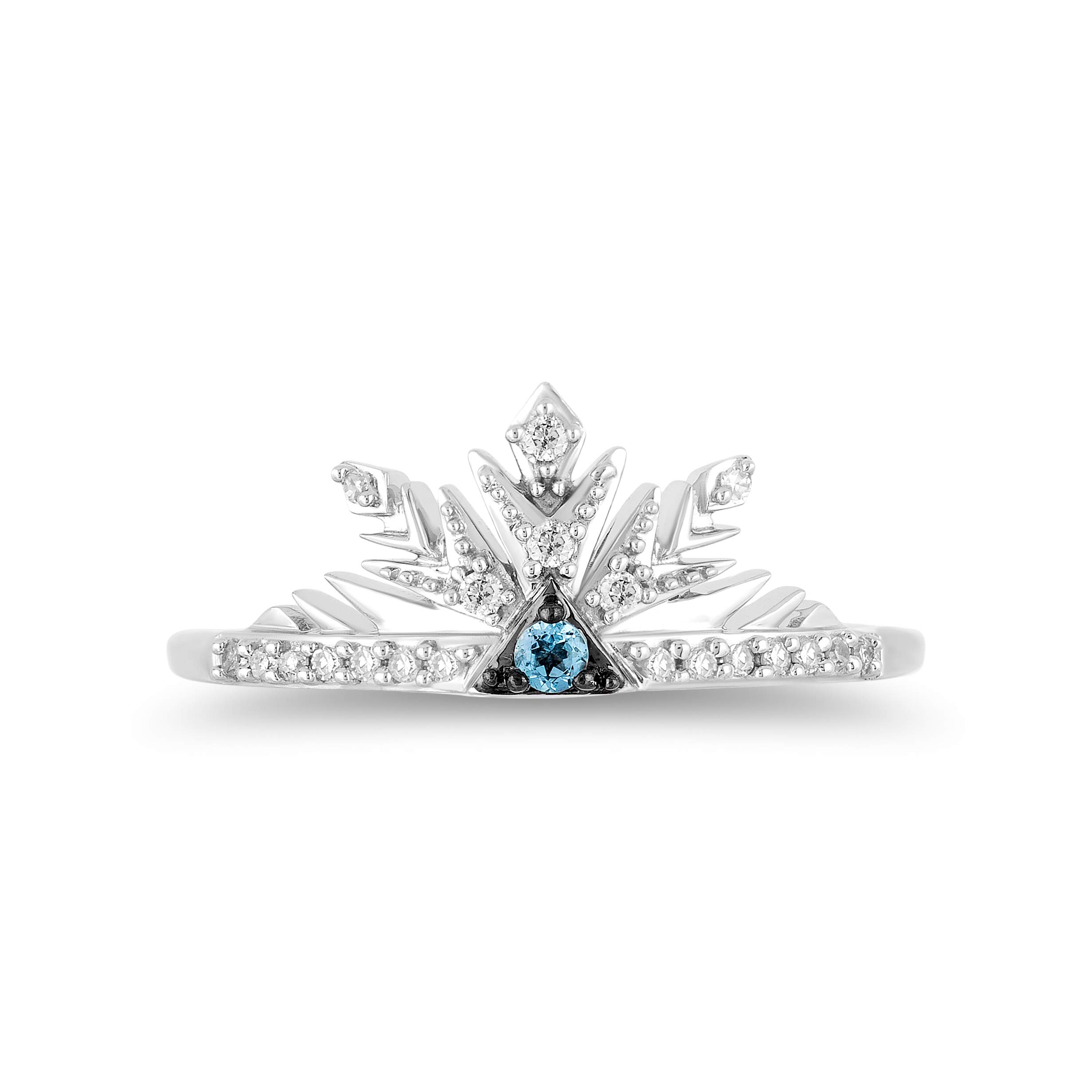 Jewelili Enchanted Disney Fine Jewelry Sterling Silver with 1/10 CTTW Diamonds and Sky Blue Topaz Frozen 2 Elsa Snowflake Ring