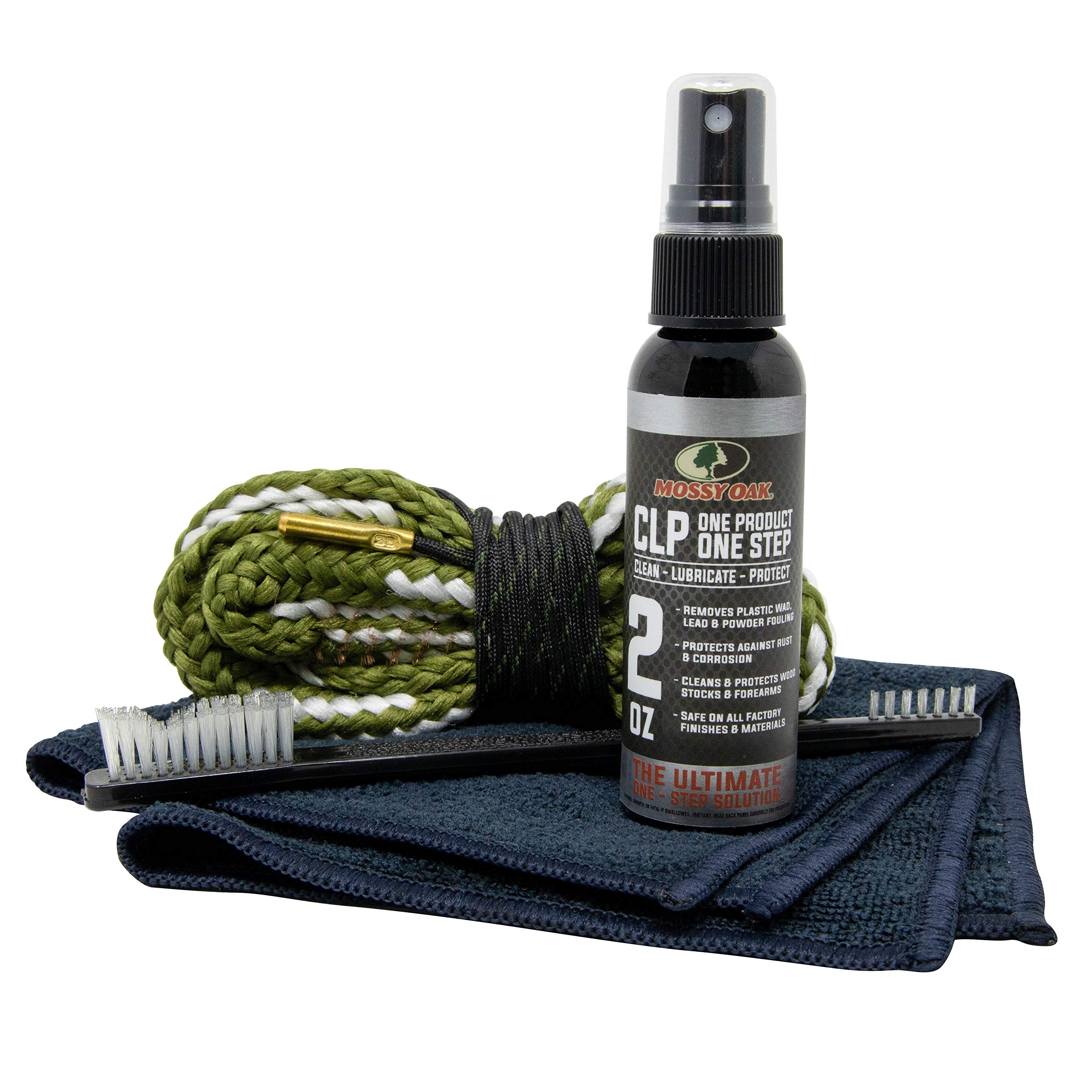 Mossy Oak Shotgun Combo Kit | Cleaner, Lubricant & Bore Brush | All-in-One | Clean, Lubricate, Protect | Rust Preventative Cleaning Kit | CLP, Bore Cleaner, Nylon Brush & Microfiber Towel