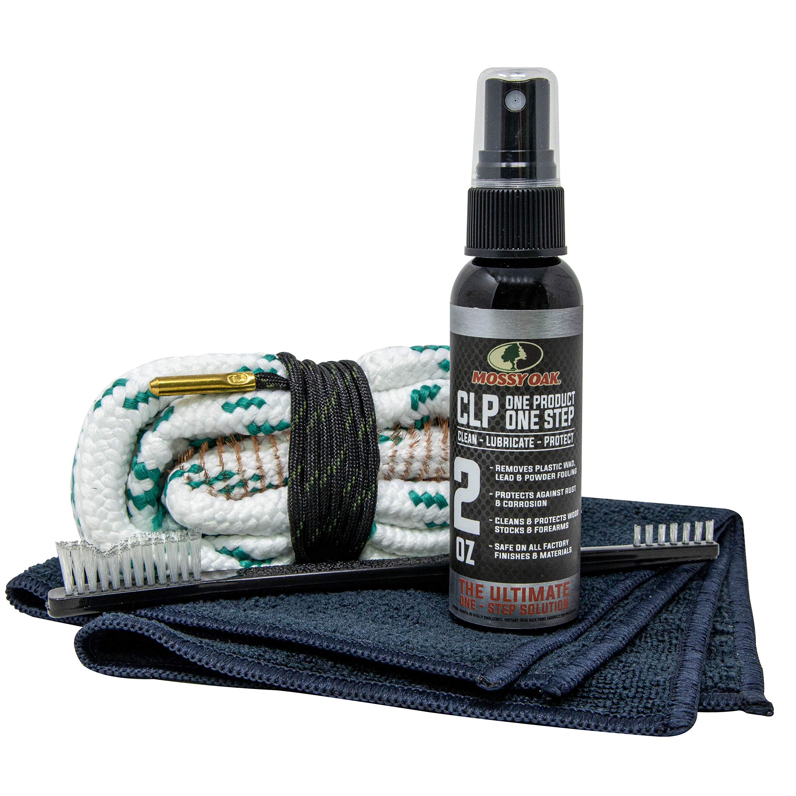 Mossy Oak Shotgun Combo Kit | Cleaner, Lubricant & Bore Brush | All-in-One | Clean, Lubricate, Protect | Rust Preventative Cleaning Kit | CLP, Bore Cleaner, Nylon Brush & Microfiber Towel (12 Gauge)