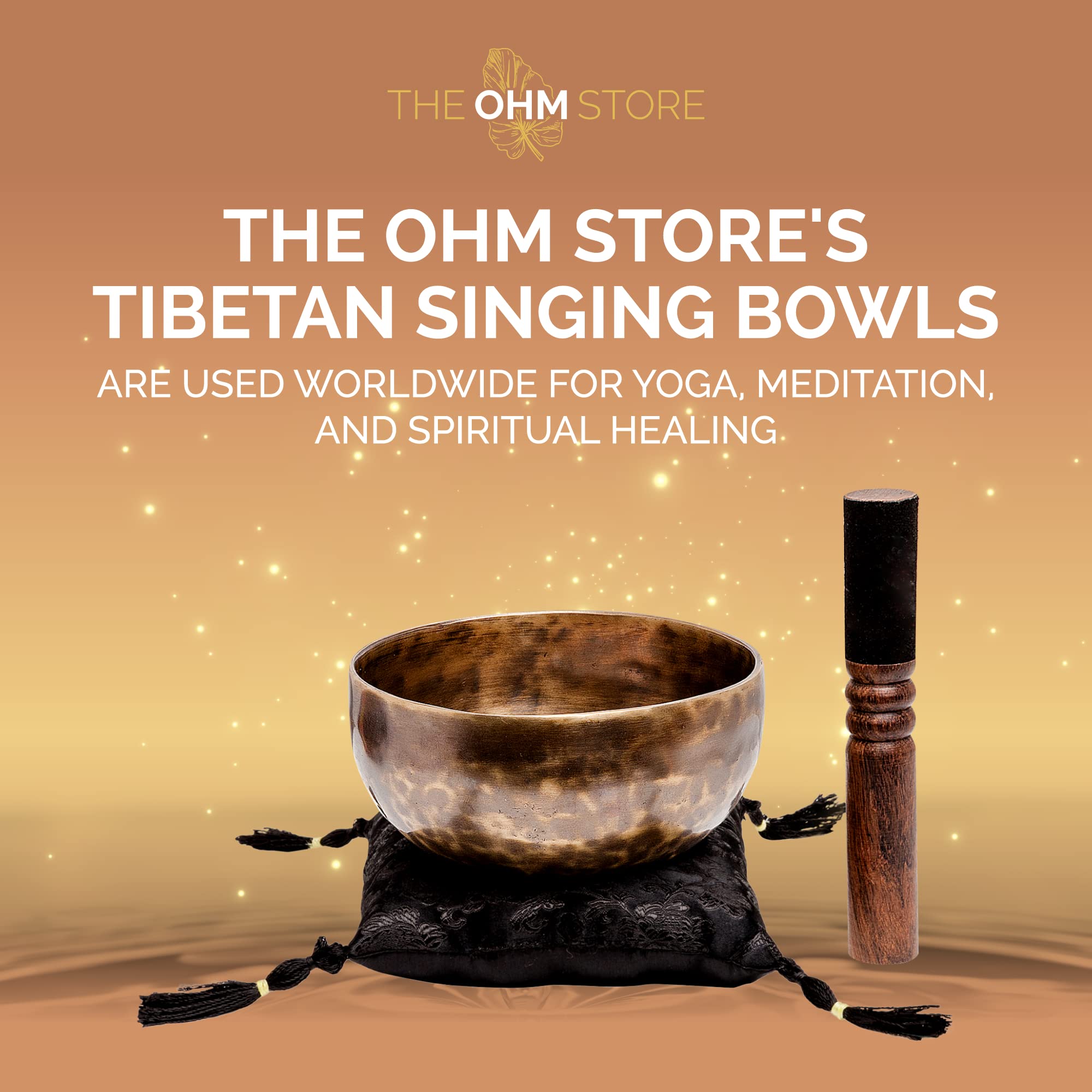 Large Tibetan Singing Bowl Set by Ohm Store — Deep Tone, Pure Bronze Meditation Sound Bath Instrument Handcrafted in Nepal — Tiger Sound Bowl 6 Inch