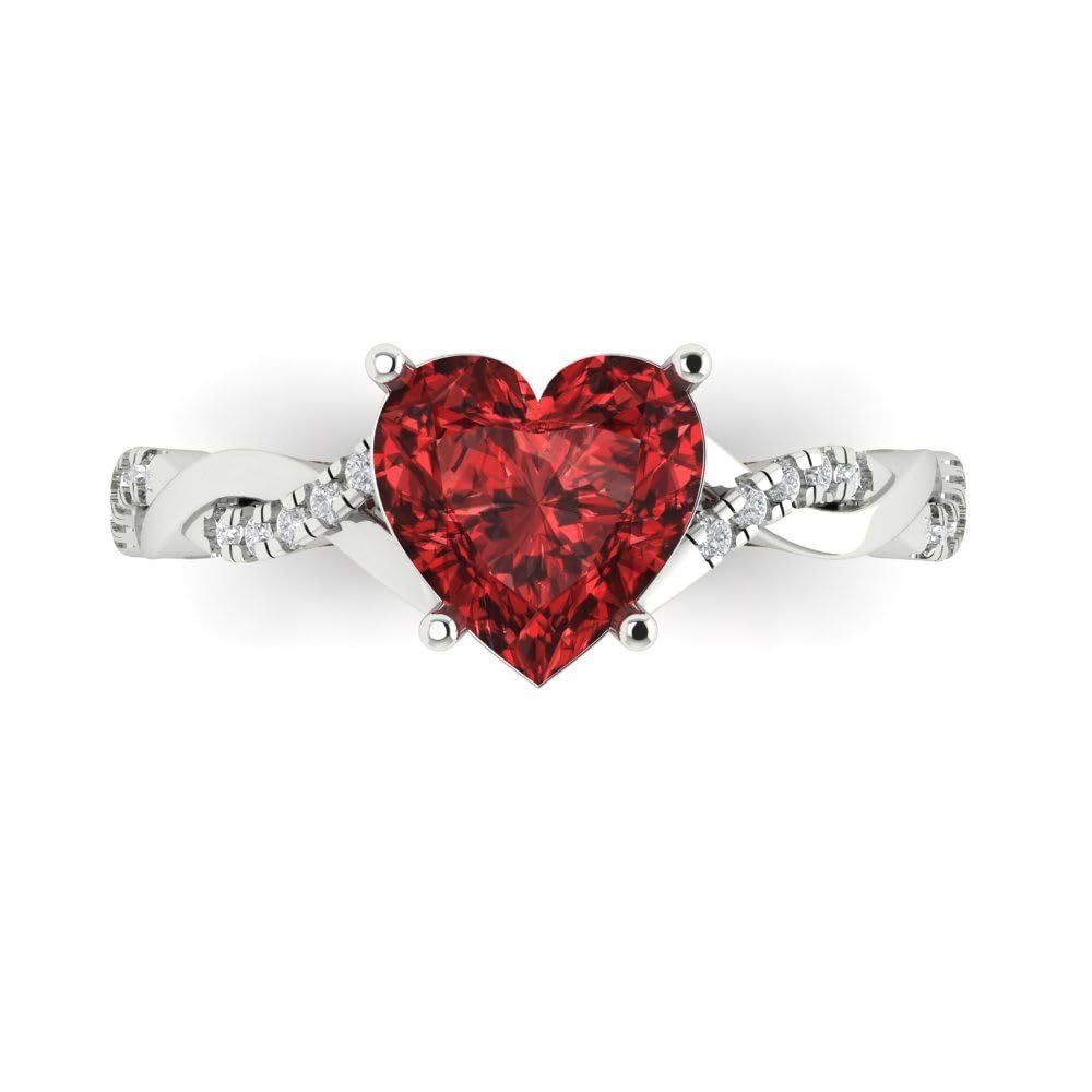 Clara Pucci 2.13ct Heart Cut Criss Cross Solitaire Halo Garnet Designer Wedding Bridal art deco Anniversary Ring 14k White Gold 4.25