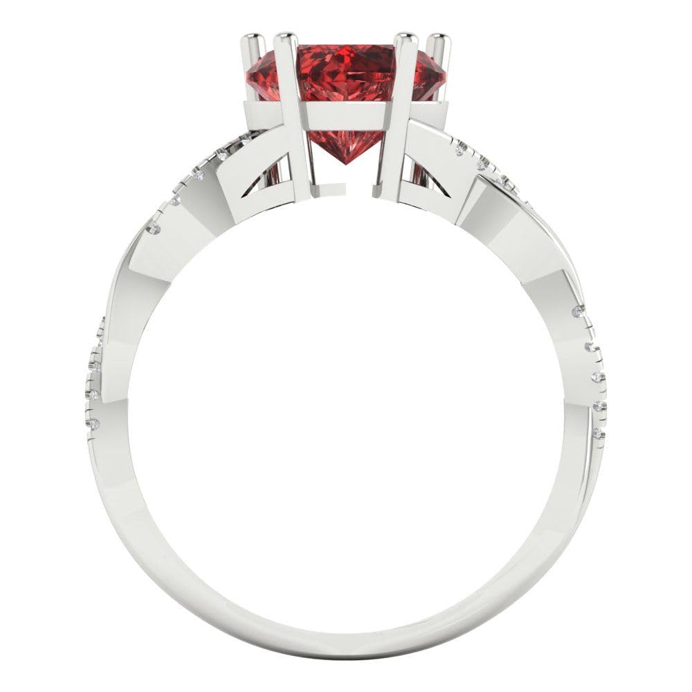 Clara Pucci 2.13ct Heart Cut Criss Cross Solitaire Halo Garnet Designer Wedding Bridal art deco Anniversary Ring 14k White Gold 4.25