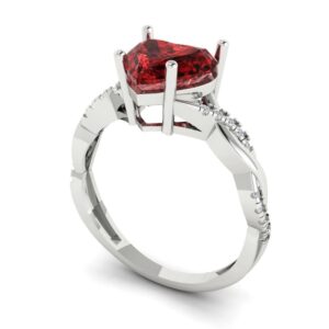 Clara Pucci 2.13ct Heart Cut Criss Cross Solitaire Halo Garnet Designer Wedding Bridal art deco Anniversary Ring 14k White Gold 4.25