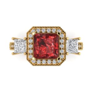 clara pucci 2.87ct cushion cut halo solitaire 3 stone garnet designer wedding bridal art deco anniversary ring 14k yellow gold 6.75