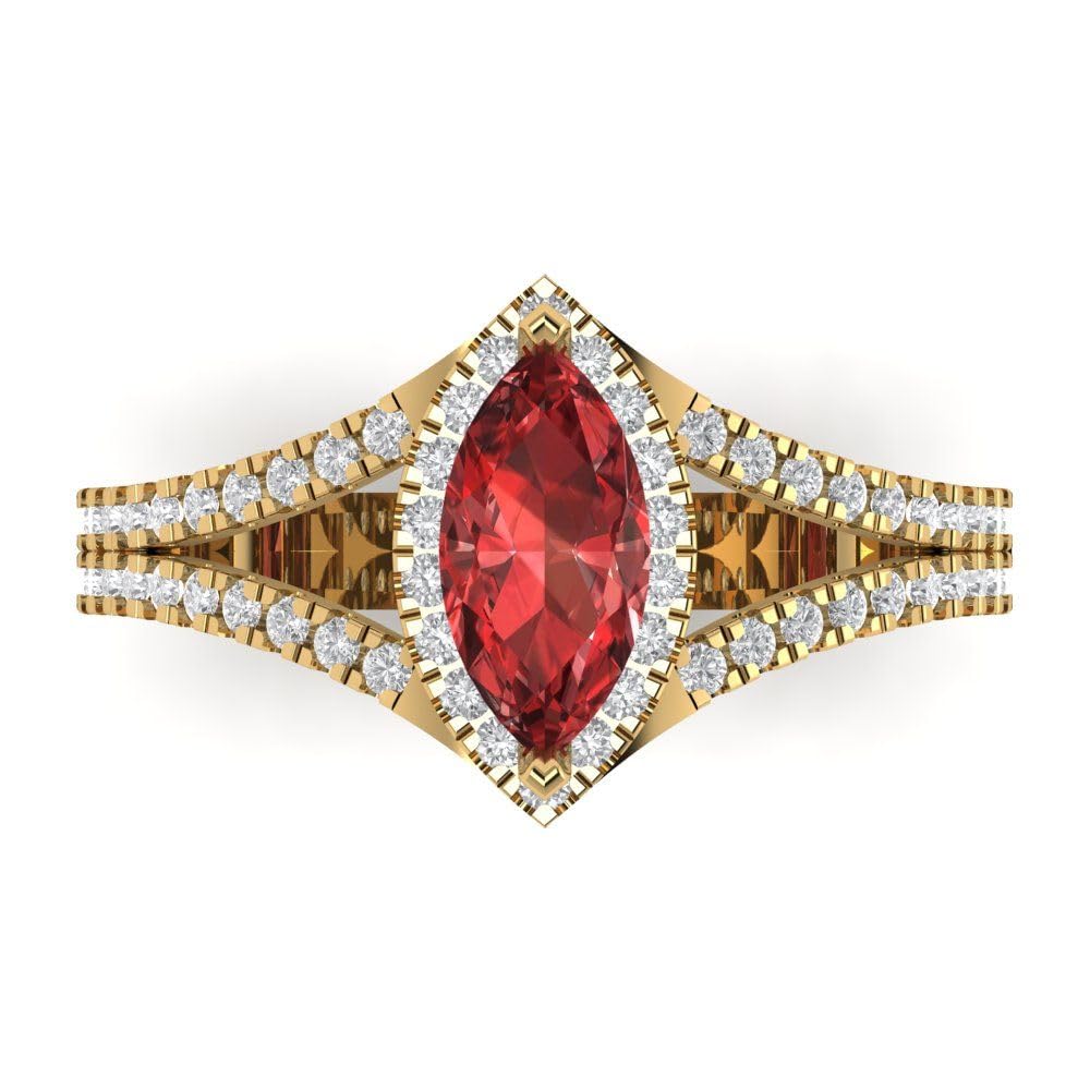 Clara Pucci 1.20ct Marquise Cut Solitaire Halo Natural Garnet Engagement Promise Anniversary Bridal Ring 14k Yellow Gold 6.5