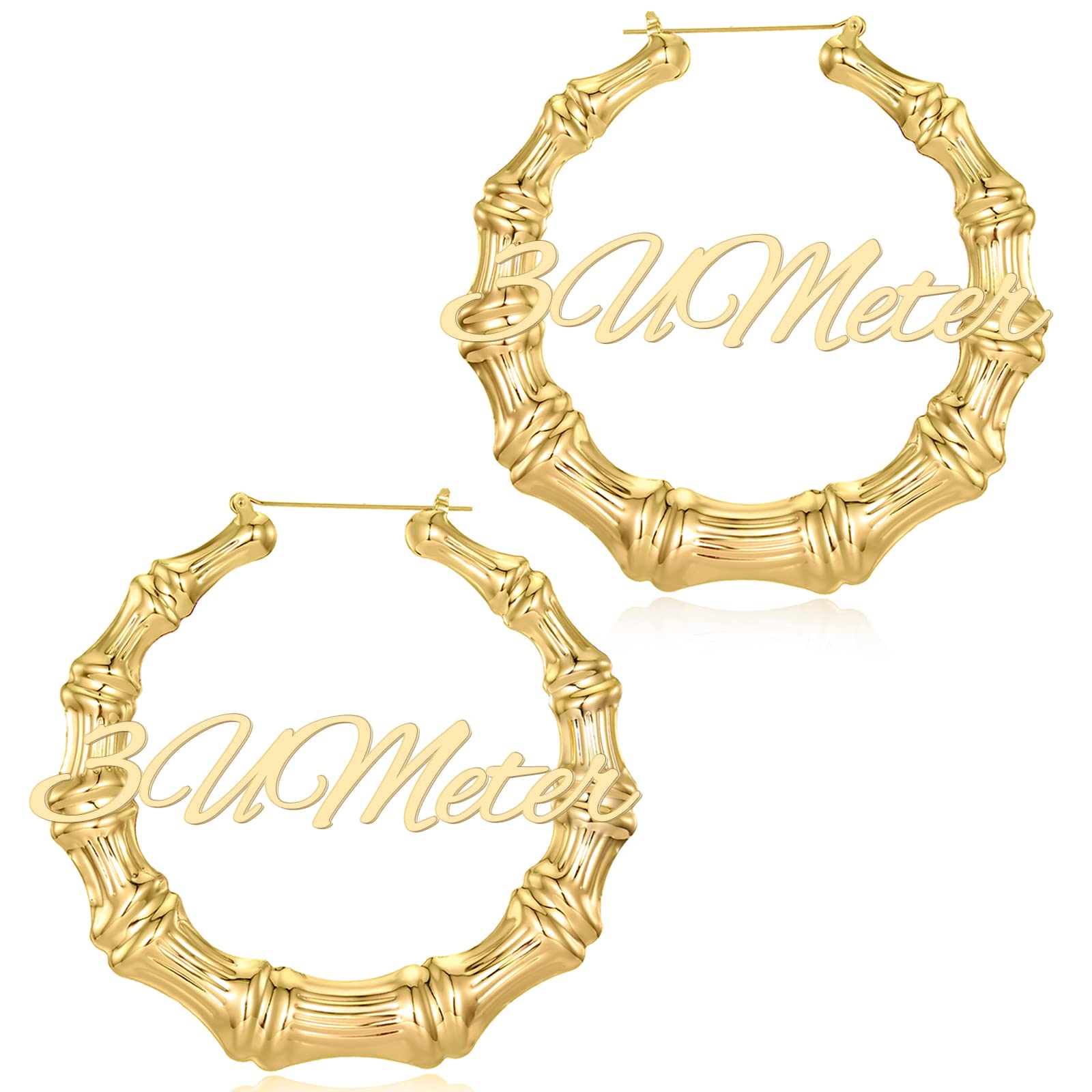 3UMeter Custom Bamboo Earrings for Women Name Earrings Personalized 18K Gold Plated Customized Earrings Fashion Jewelry Gifts (3.2 inches, Bamboo)