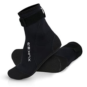 XUKER Waterproof Water Socks 3mm, Neoprene Sand Proof Beach Volleyball Soccer Socks Water Shoes Wetsuit Booties Men Women for Diving Swimming Surfing Snorkeling, Glued Blind Stitched High Cut