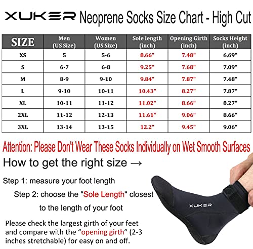 XUKER Waterproof Water Socks 3mm, Neoprene Sand Proof Beach Volleyball Soccer Socks Water Shoes Wetsuit Booties Men Women for Diving Swimming Surfing Snorkeling, Glued Blind Stitched High Cut