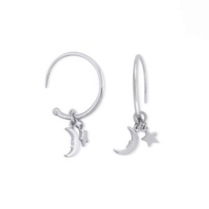 Boma Jewelry Sterling Silver Moon & Star Pull Through Hoop Earrings