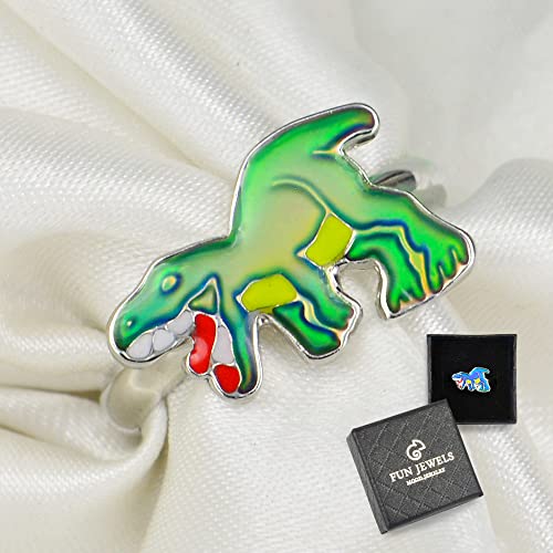 FUN JEWELS Dinosaur Color Change Kids T-Rex Mood Ring Gift for Boys Girls Size Adjustable