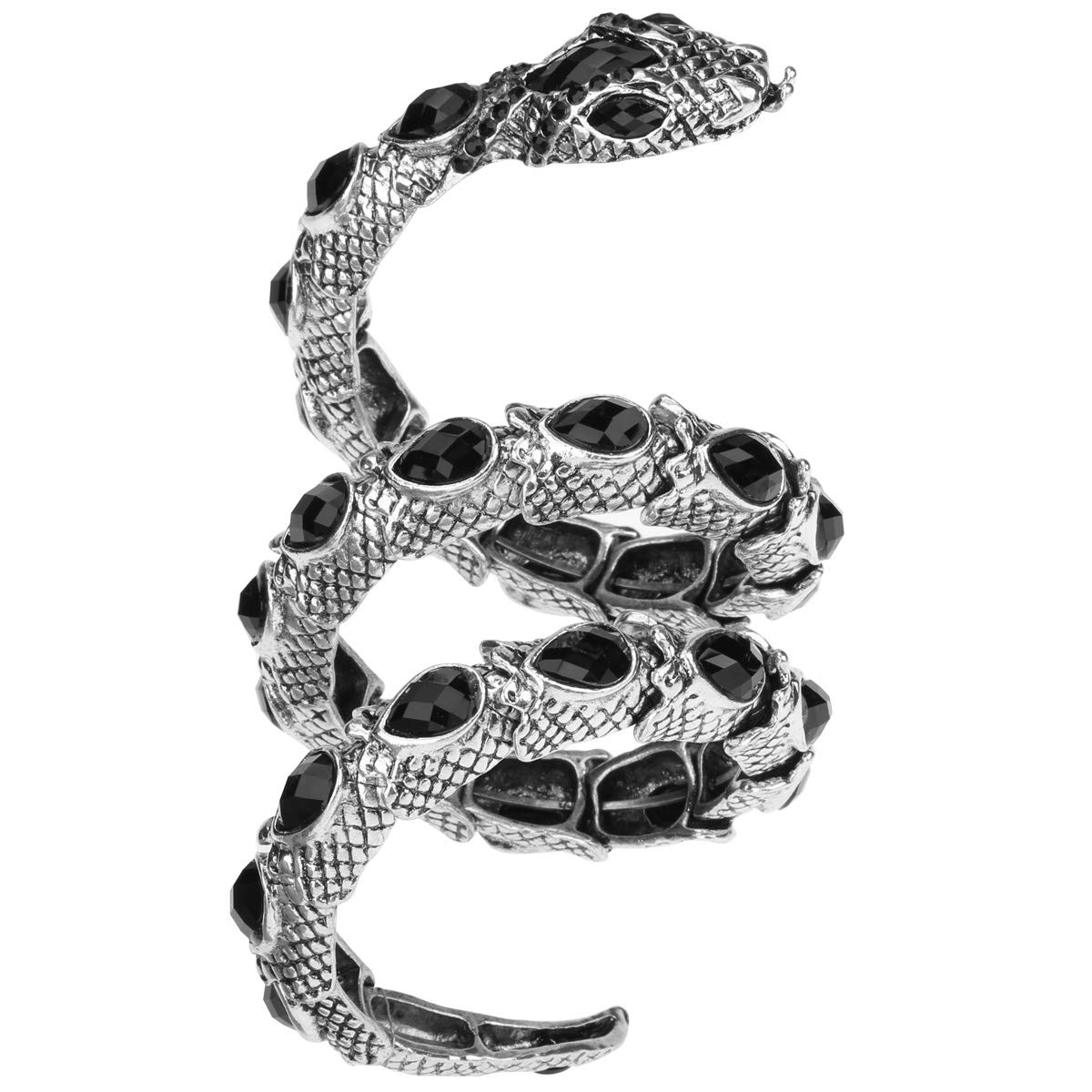 YACQ Women's Crystal Stretch Snake Bracelet Fit Wrist Size 6-1/2 to 8 Inch - Lead & Nickle Free - Halloween Costume Outfit Accessories Jewelry (Black)