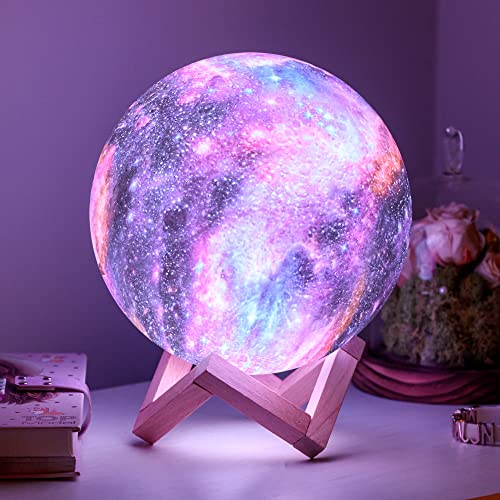 Mind-Glowing Galaxy Moon Lamp with 16 Colors, Touch/Remote, Wood Stand - Teen Girls Gifts Trendy Stuff - Birthday Gift for 6 7 8 9 10 11 12 Year Old Teenage Girl - Cool Night Light for Kids (5.9 inch)