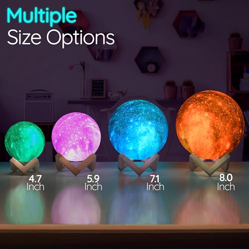 Mind-Glowing Galaxy Moon Lamp with 16 Colors, Touch/Remote, Wood Stand - Teen Girls Gifts Trendy Stuff - Birthday Gift for 6 7 8 9 10 11 12 Year Old Teenage Girl - Cool Night Light for Kids (5.9 inch)