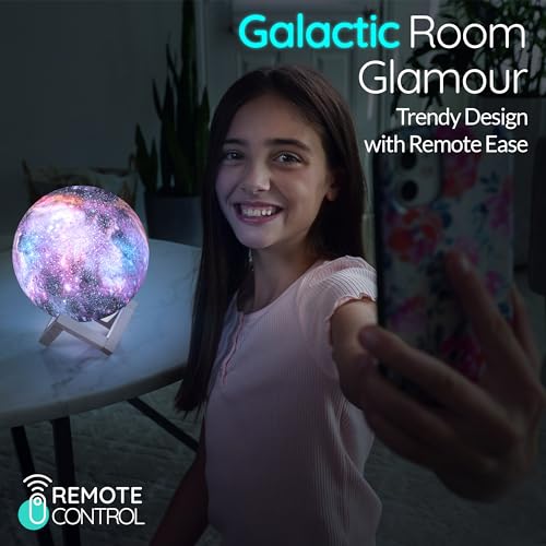 Mind-Glowing Galaxy Moon Lamp with 16 Colors, Touch/Remote, Wood Stand - Teen Girls Gifts Trendy Stuff - Birthday Gift for 6 7 8 9 10 11 12 Year Old Teenage Girl - Cool Night Light for Kids (5.9 inch)