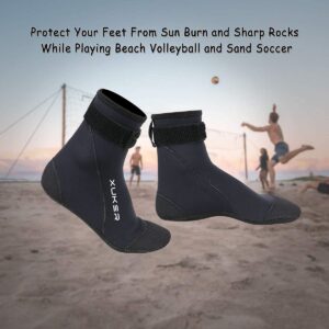 XUKER Waterproof Water Socks 3mm, Neoprene Sand Proof Beach Volleyball Soccer Socks Water Shoes Wetsuit Booties Men Women for Diving Swimming Surfing Snorkeling, Glued Blind Stitched High Cut