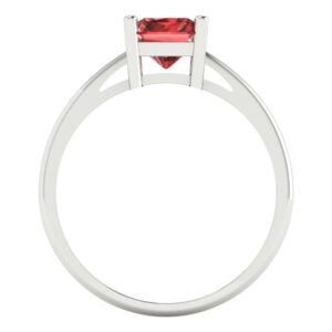 Clara Pucci 1.95ct Emerald Cut Solitaire Natural Scarlet Red Garnet 4-Prong Classic Designer Statement Ring 14k White Gold for Women