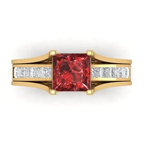 Clara Pucci 3.37ct Princess Cut Pave Solitaire with Accent Scarlet Red Garnet Sliding Statement Bridal Ring Band Set 14k Yellow Gold 5