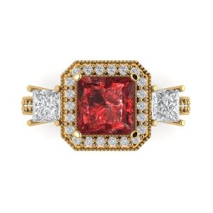 Clara Pucci 2.93 ct Cushion Cut Halo Solitaire 3 stone Natural Garnet Designer Anniversary Bridal Engagement Ring 14k Yellow Gold 9.25