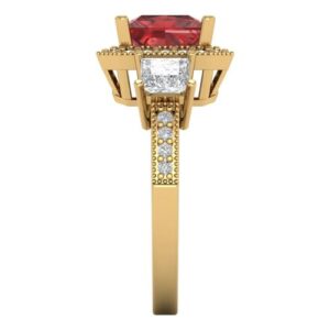 Clara Pucci 2.93 ct Cushion Cut Halo Solitaire 3 stone Natural Garnet Designer Anniversary Bridal Engagement Ring 14k Yellow Gold 9.25