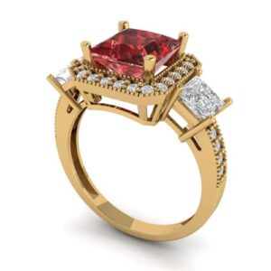 Clara Pucci 2.93 ct Cushion Cut Halo Solitaire 3 stone Natural Garnet Designer Anniversary Bridal Engagement Ring 14k Yellow Gold 9.25