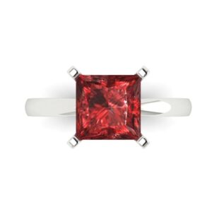 Clara Pucci 3.0 ct Princess Cut Solitaire Natural Garnet Bridal Wedding Anniversary Engagement Ring 14k White Gold