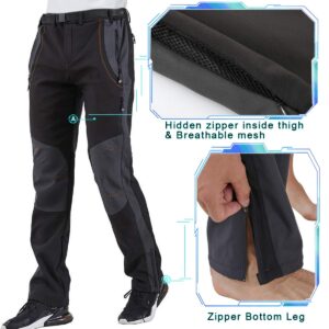 Gash Hao Men's Ski Snow Pants Waterproof Hiking Snowboard Pants Breathable Fleece Lined Zipper Bottom Leg (Black 34W X 32L)