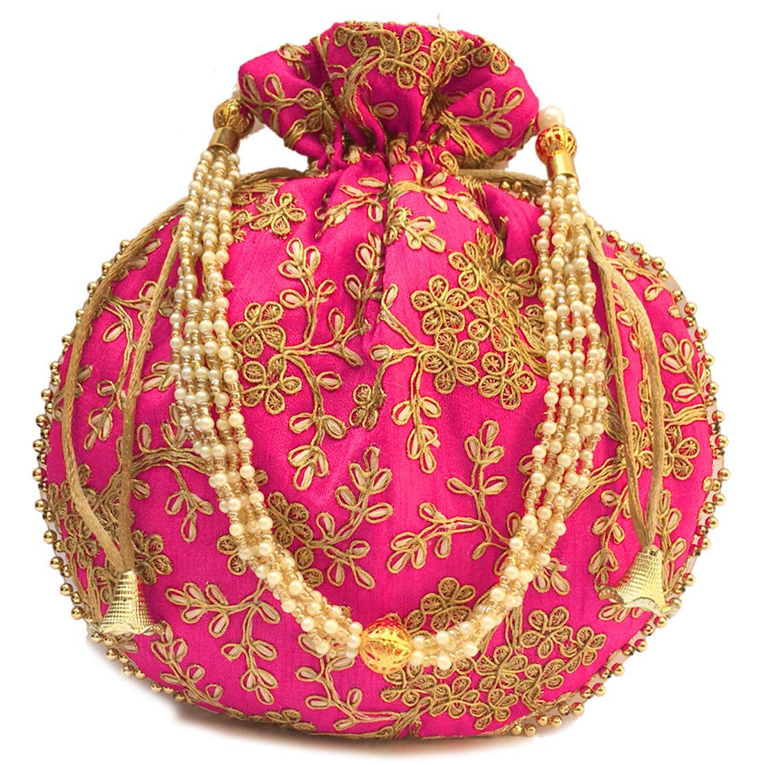 EKAVYA Potli Bag Woman Rani color Pouch/Coin/Jewellery Purse for Women & Girls Heavy Potli Bag for wedding and party H*L -9 * 9.5 Inch