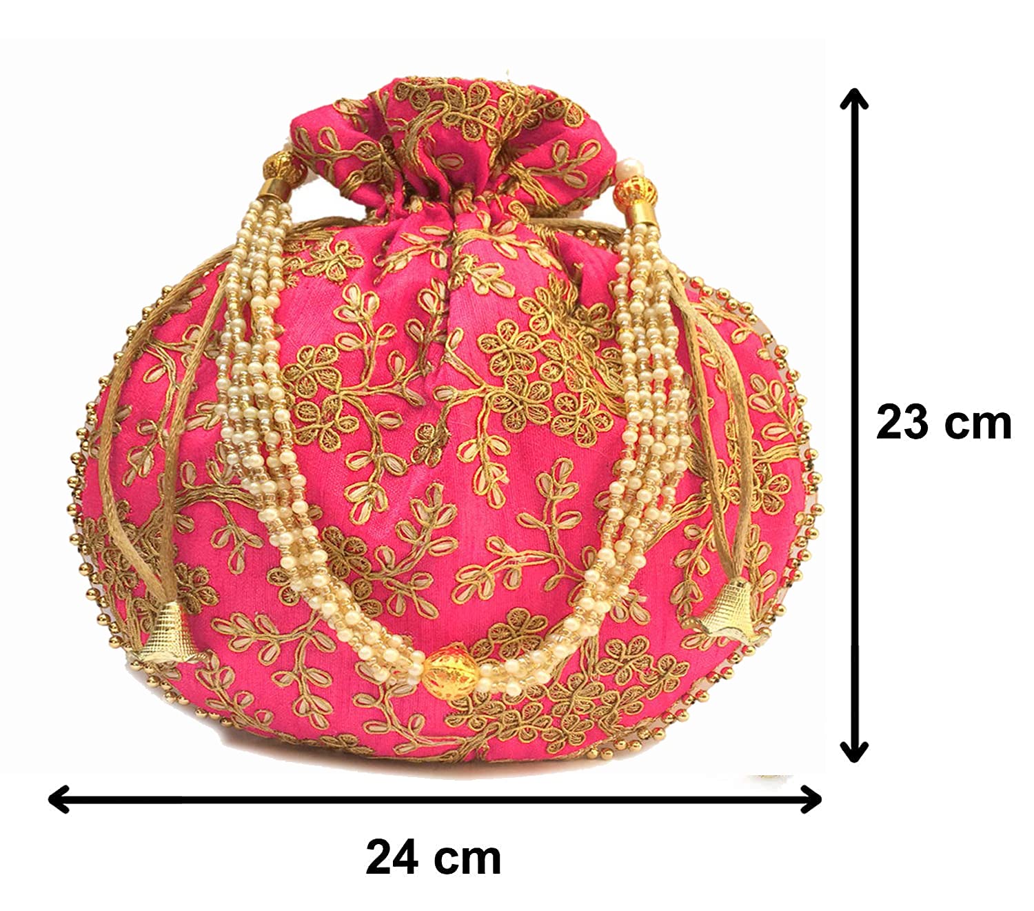 EKAVYA Potli Bag Woman Rani color Pouch/Coin/Jewellery Purse for Women & Girls Heavy Potli Bag for wedding and party H*L -9 * 9.5 Inch