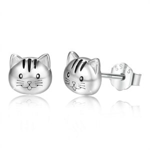 925 sterling silver cat earrings, hypoallergenic kitten studs kitty earrings for sensitive ears, mother day present for women cat lovers with packing box