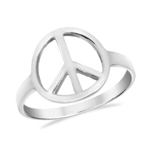 AeraVida Shiny Peace Sign No War .925 Sterling Silver Ring (10)