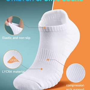 TANSTC Ankle Athletic Low Cut Socks,Running Sports White Men's Sock,Mesh Breathable and Arch Support Non-Slip,Comfortable Cushioned Heel Tab Thick Cotton Women Socks,6 Pairs