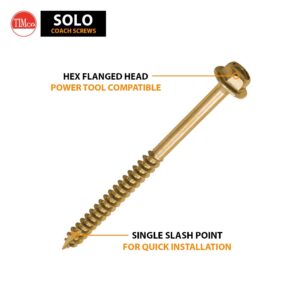 TimCo Solo Coach Screws 6.0 x 60 mm-Hex Flange Head-Yellow-(Box 100) -660SCSY, 6.0 x 60mm