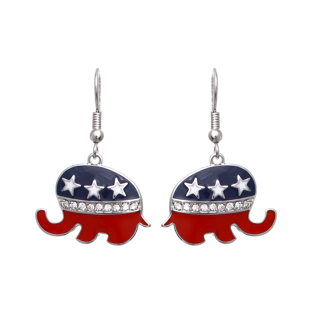 Red White and Blue Star-Spangled Rhinestone Elephant Earrings