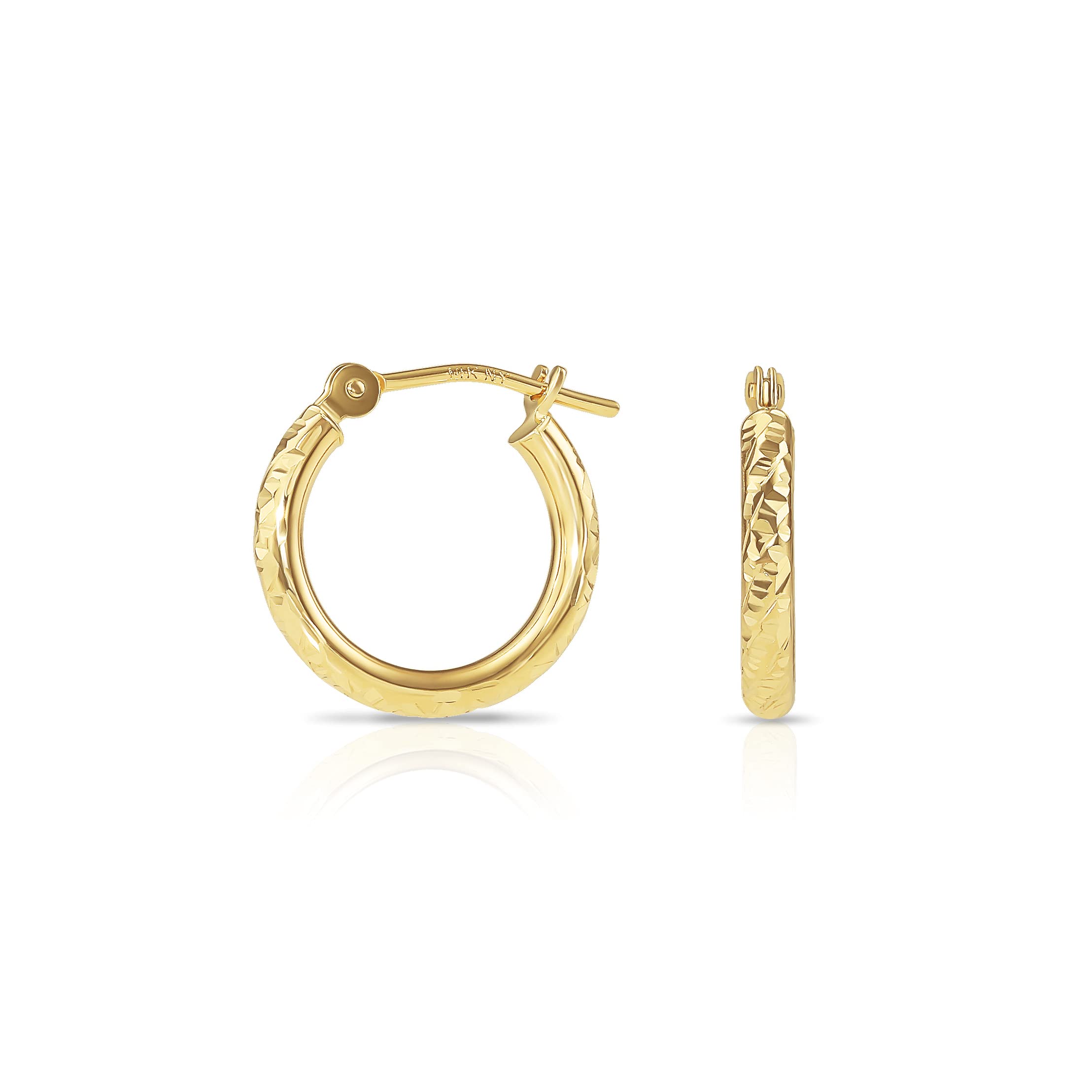 14k Yellow Gold Hand Engraved Diamond-cut Round Hoop Earrings (14mm (0.55 inch))…