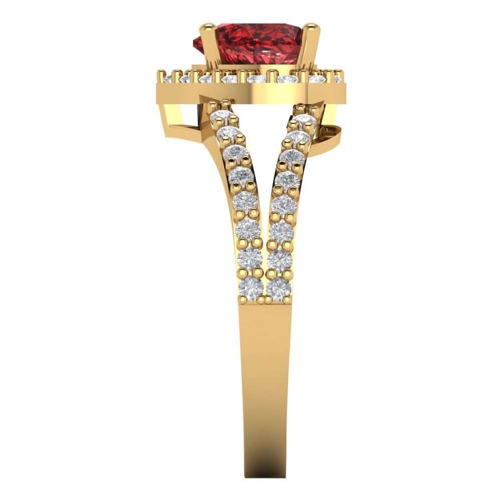 Clara Pucci 1.72ct Heart Cut Solitaire Halo split shank Natural Scarlet Red Garnet designer Modern Statement Ring Solid 14k Yellow Gold