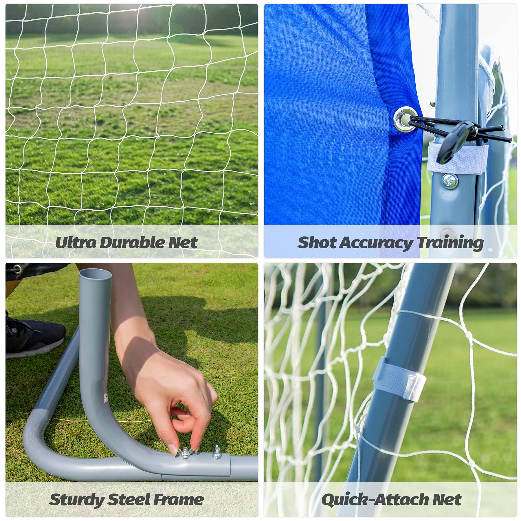 ZELUS Soccer Goal 8 x 5.6 ft, 2 in 1 Powder Coated Soccer Goal Frame with All Weather Net & Detachable Target Goal Net for improving Skills