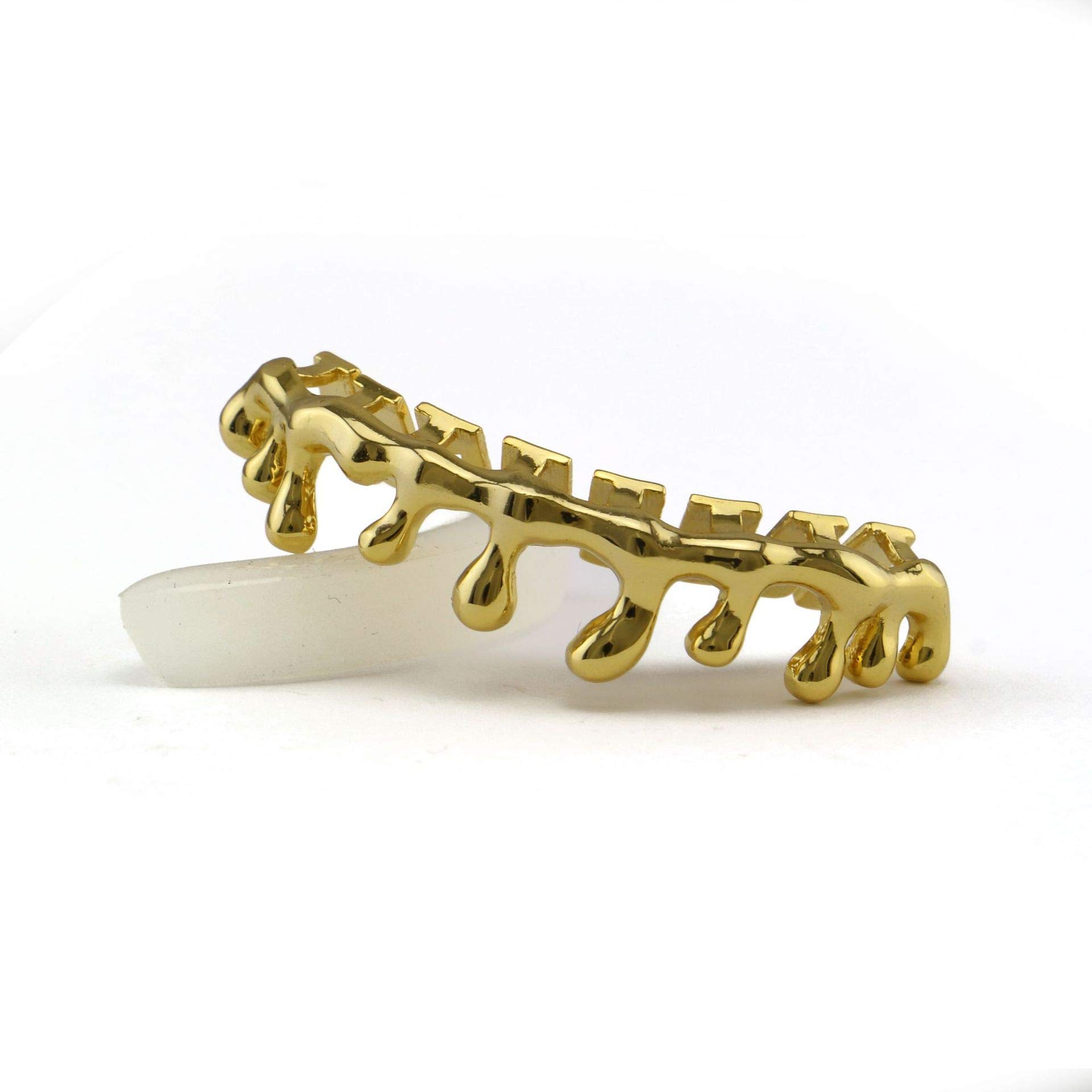 18k Gold Teardrop Bottom Grillz 6 Teeth Lower Teeth Drip Cap Grillz