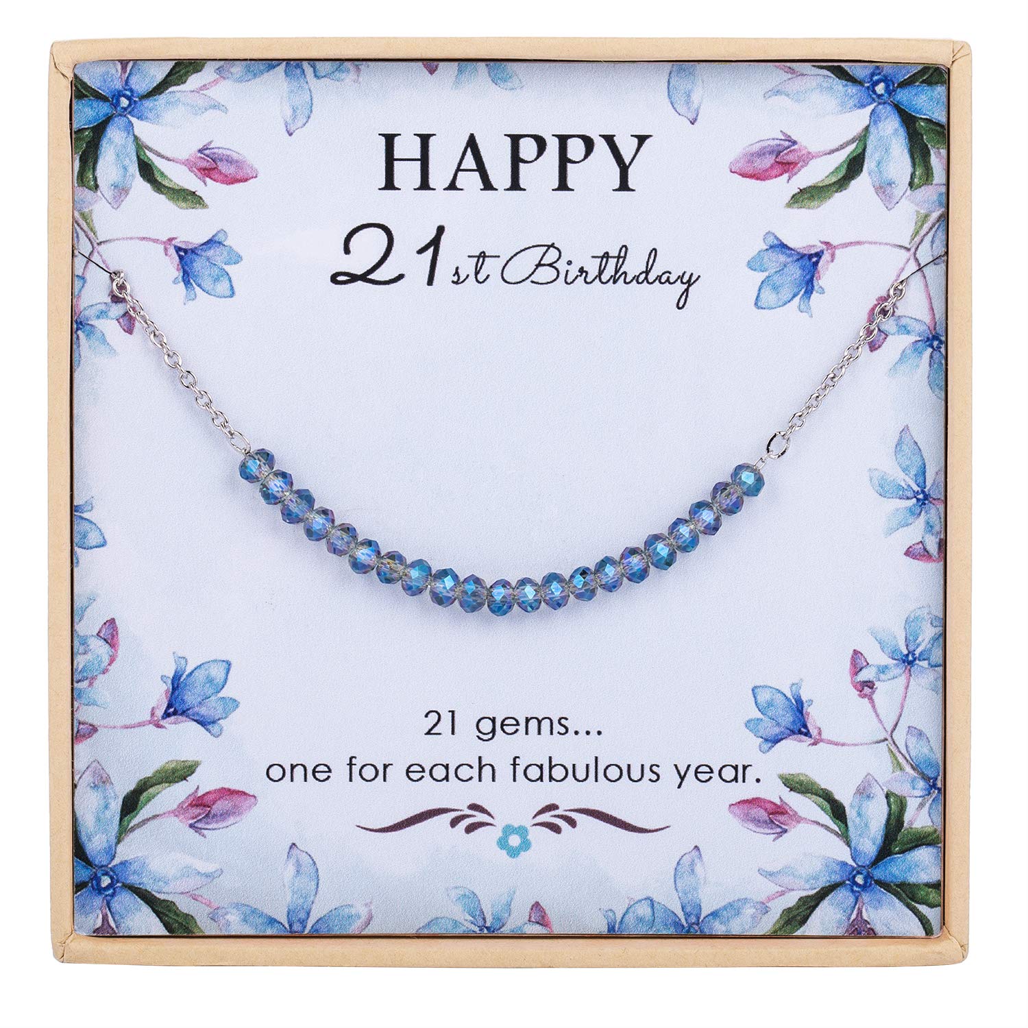 ESSIE ODILA 21st Birthday Necklace for Women 925 Sterling Silver Sweet 21 Gift with Crystal Beads Jewelry for Daughter Sister Niece