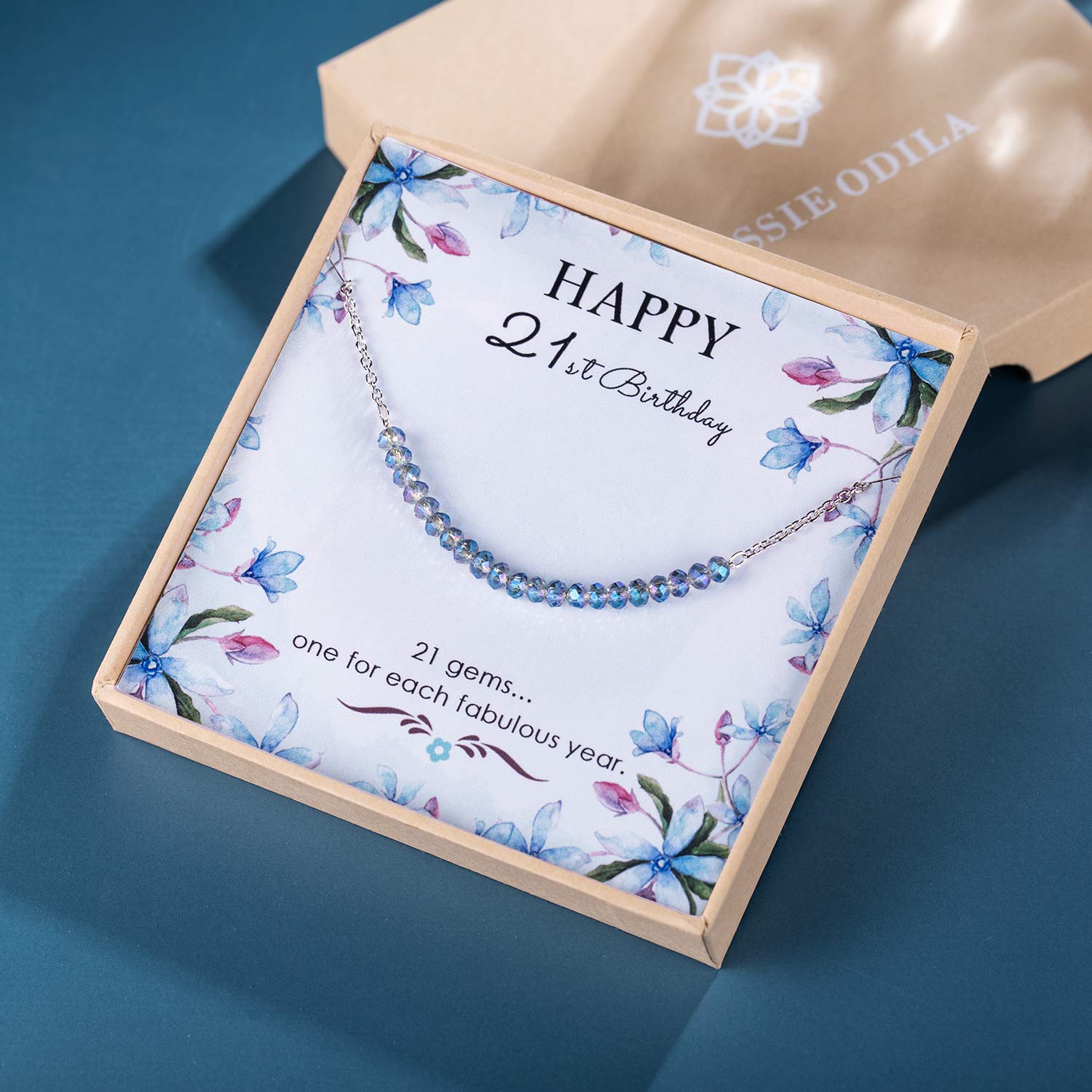 ESSIE ODILA 21st Birthday Necklace for Women 925 Sterling Silver Sweet 21 Gift with Crystal Beads Jewelry for Daughter Sister Niece